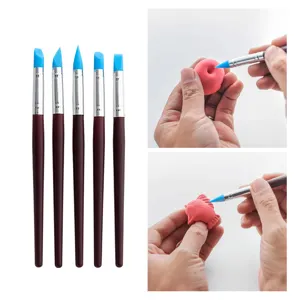 Professional silicone clay sculpting brush set with wooden handle for pottery carving art crafts