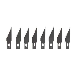 Detailed close-up shot showing eight identical 11-size carving knife blades for pottery and clay.