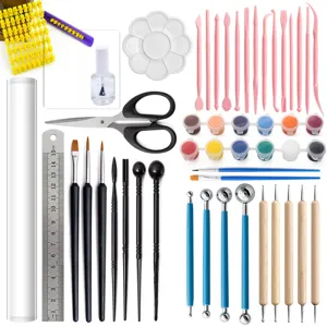 55-piece pottery clay sculpting tool set with acrylic rolling pin, dotting pens and brushes.