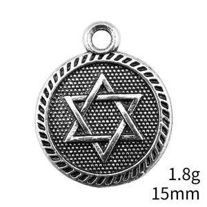 Doppelseitiger Davidstern Metallanhänger DIY Schmuckzubehör 15mm silberner Charm