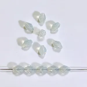 Abalorios de cristal 5A biconicos largos para joyeria DIY, cuentas facetadas opal blanco.