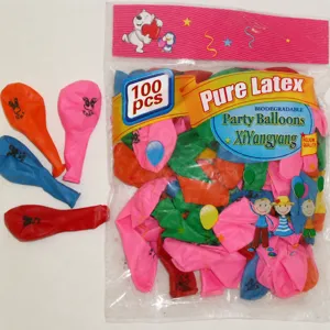 Latex party balloons set, 100 pieces colorful printed balloons for birthday celebration decor.