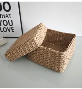 Gevlochten opbergdoos van papier met deksel bureau organizer mand voor kantoor thuis