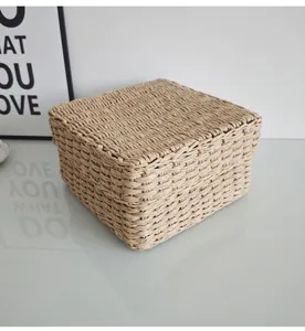 Papiervezel geweven opbergdoos met deksel, bureau organizer voor papieren en spullen.