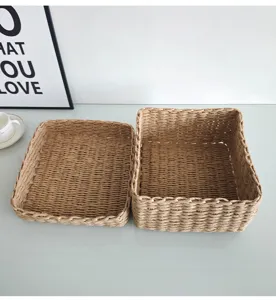 Natuurlijke papierentouw geweven opbergdoos met deksel desktop organizer voor in huis nu.