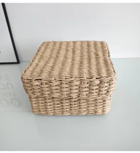 Papieren touw geweven opbergdoos desktop file organizer mand met deksel voor documenten.
