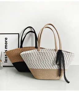 Baumwollseil gewebte Tragetasche grosse Kapazitat Strandtasche Vintage Damenschultertasche