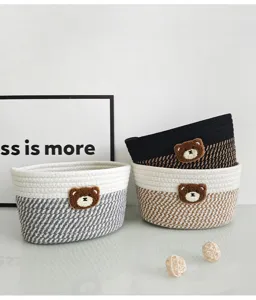 Baumwollseil Aufbewahrungskorb Süßer Bär Gewebter Organizer für Snacks Kosmetik Deko