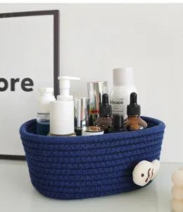Geflochtener Baumwollseil Desktop Aufbewahrungskorb fuer Make-up, Kosmetik und kleine Artikel.