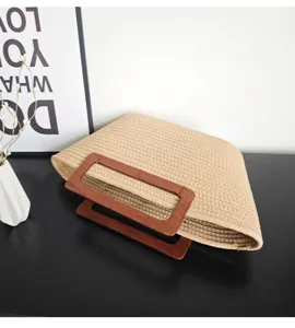 Geflochtene Baumwoll Handtasche Retro Stroh Shopper Große Kapazität Holzgriff Tasche Neu