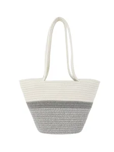 Gewebte baumwollseil tasche freizeit farbblock umhängetasche große kapazität strandtasche
