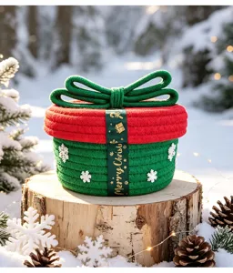 Weihnachten Baumwollseil gewebter Aufbewahrungskorb mit Deckel rot gruen Geschenkbox
