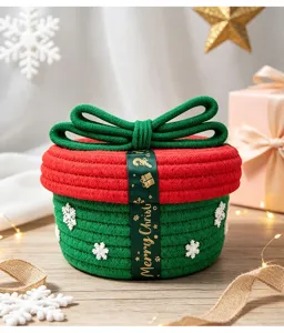 Weihnachten Baumwollseil Aufbewahrungskorb mit Deckel, festliches Geschenkbox-Design.