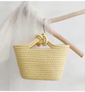 Gelbe Baumwollseil geflochtene Handtasche, Mini süßes Detail, ideal für den täglichen Look.