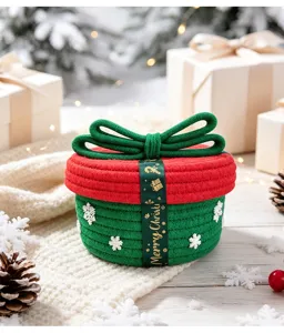 Weihnachten Baumwollseil Aufbewahrungskorb Detail, rot grün Deckel Geschenkbox Design.