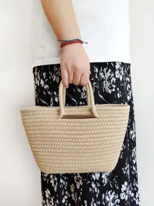 Bolso de mano de cuerda de algodón tejido estilo campestre cesta de regalo de paja niños.
