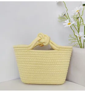 Gelbe Baumwollseil geflochtene Handtasche mit Knoten, süße Minitasche für Damen Alltag.