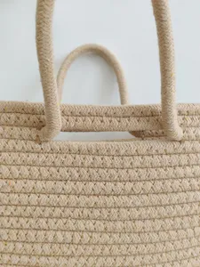 Bolso de mano de algodón tejido para niños estilo pastoral jardín de infancia cesta de paja versátil