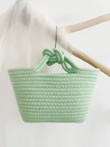 Süße mintgrüne Baumwollseil geflochtene Handtasche, Mini Dopamin Stil Knoten Griff Strohtasche.