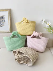 Süße Baumwollseil Handtasche, bunte Mini Tragetasche für Damen und Kinder im frischen Trendstil.
