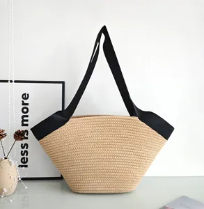 Geflochtene Stroh Umhängetasche minimalistische Tote große Kapazität Strandtasche Detailansicht