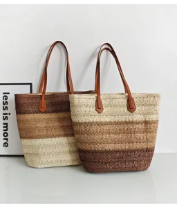 Sommerlicher, bunter Stroh-Shopper mit Farbverlauf, große Strandtasche für Damen, lässig.