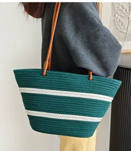 Grüne baumwollseil geflochtene tragetasche, große kapazität damen schultertasche für den alltag.