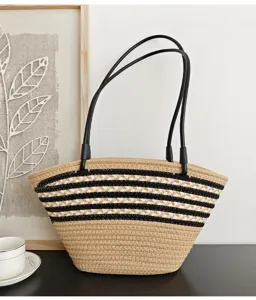 Französische Luxus Baumwollseil gewebte Damen Achseltasche vielseitige Pendler Tasche Strandtasche
