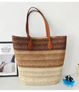 Sommerlicher Stroh Shopper mit Farbverlauf grose Kapazitat Strand Tasche fur Damen Urlaub