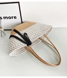 Gewebte Stroh Tasche fuer Damen grosse Kapazitaet Strand Schultertasche Sommer Handtasche