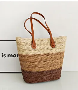 Große Stroh-Tragetasche mit Farbverlauf Sommer Strand Schultertasche lässige Urlaubtasche