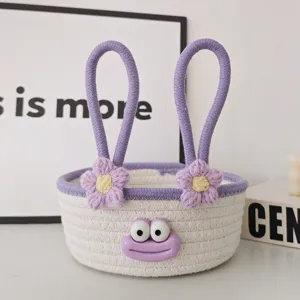 Cute Cotton Rope Woven Storage Basket Funny 3D Face Desktop Organizer For Cosmetics Toys Small Items Home Decor Storage Box