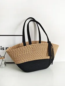 Vintage gewebte Stroh Tote Tasche große Kapazität Strand Schultertasche lässige Handtasche