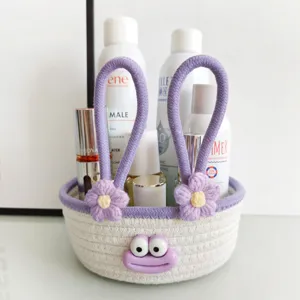 Cute cotton rope woven storage basket for desktop organization, cosmetics and toys.