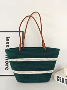 Grüne Baumwollseil geflochtene Tote Bag große Kapazität lässige Umhängetasche Damen
