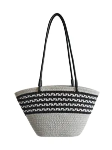 Französische gewebte Handtasche schwarz-weiß gestreifte Schultertasche Sommer Strand Tote