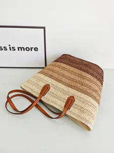 Modische Stroh-Tragetasche mit Farbverlauf, große Strandtasche für Sommerurlaub und Damen.