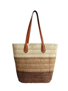 Gradient Stroh Tote-Bag für Damen, große Strand-Schultertasche für den Sommerurlaub.