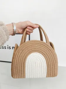 Baumwollseil geflochtene Handtasche mit Regenbogen Design lässige modische Korbtasche Damen