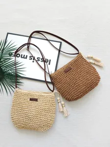Handgemachte Gewebte Stroh Umhängetasche Für Damen Große Kapazität Papier Sommer Strand Urlaub Hohl Aus Quaste Schultertasche Tasche