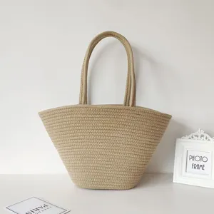 Modische retro baumwollseil geflochtene schultertasche große stroh tote tasche für frauen.