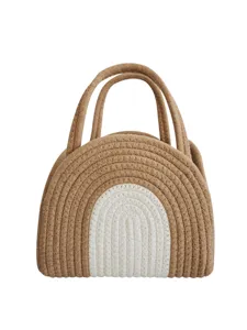 Baumwollseil gewebte Handtasche mit Regenbogenmuster, stilvolle lässige Tasche und Aufbewahrung.