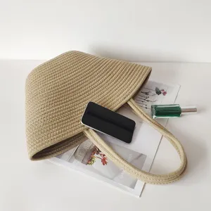 Modische gewebte Baumwollseil Umhängetasche für Damen, große lässige Stroh Tote Handtasche.