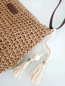Handgemachte gewebte Stroh-Umhängetasche für Damen, Sommer Strandtasche für Alltag.