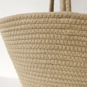 Modische Baumwollseil Tote Tasche, retro Stroh Umhängetasche für Damen im Alltag.