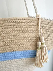 Sommer Farbblock Gewebte Tote Tasche Grosse Kapazitat Strand Umhangetasche Damen Freizeittasche