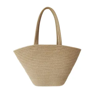 Vintage gewebte Stroh Schultertasche große Kapazität Baumwollseil Tote Tasche Damen neu