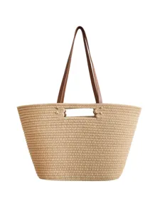 Woven Straw Tote Bag Casual Summer Beach Shoulder Handbag Large Capacity Commuting Purse