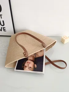 Vintage große Kapazität Baumwollseil gewebte Tote Umhängetasche für Strandurlaub Alltag