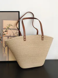 Baumwollseil gewebte Tote Schultertasche Vintage große Kapazität Strandurlaub Tasche Damen